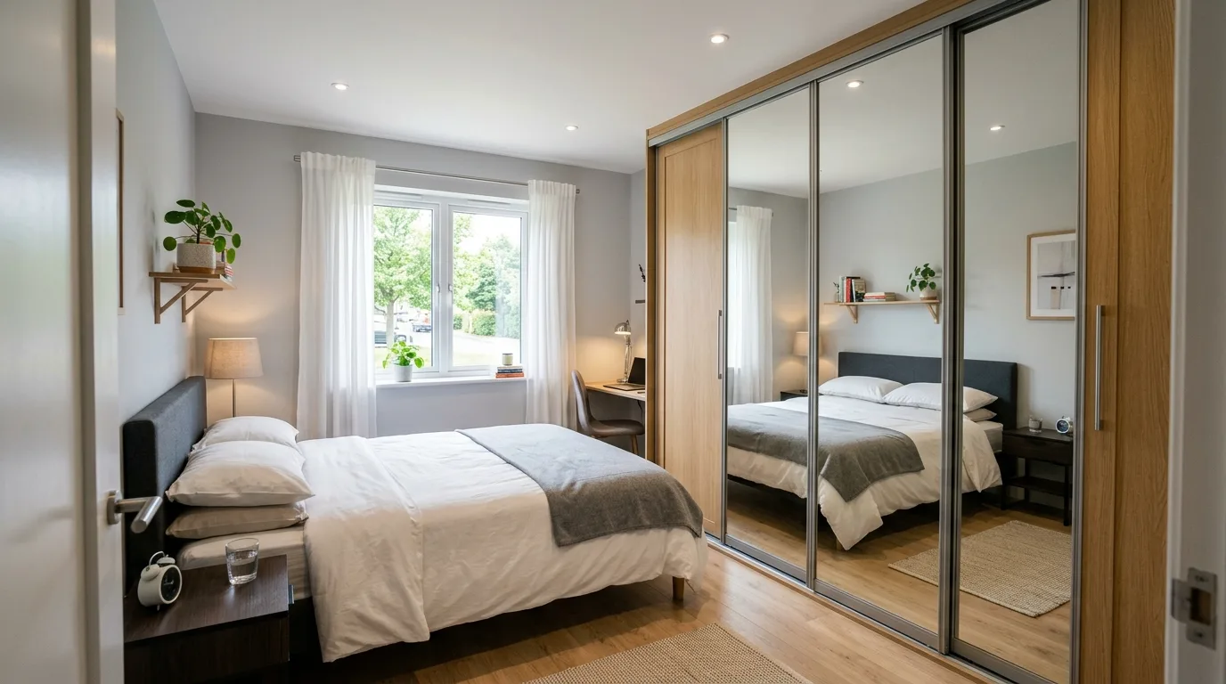 Keep the palette light and visually quiet inspiration for a small bedroom.